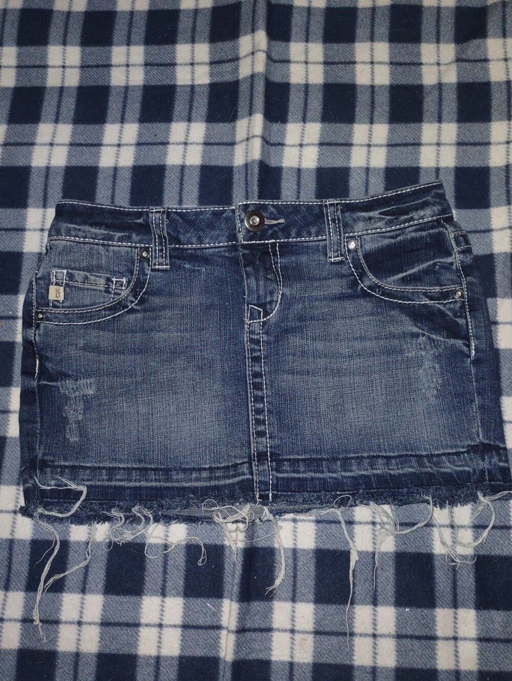 Decree Dark Blue Distressed Denim Mini Skirt